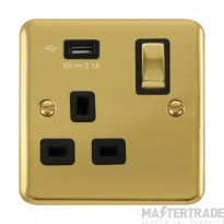 Click Deco Plus DPBR571UBK 13A 1 Gang Switched Socket Outlet With Single 2.1A USB Outlet Polished Brass