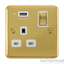 Click Deco Plus DPBR571UWH 13A 1 Gang Switched Socket Outlet With Single 2.1A USB Outlet Polished Brass