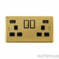 Click Deco Plus DPBR580BK 13A 2 Gang Switched Socket Outlet With Twin USB (Total 4.2A) Outlets Polished Brass