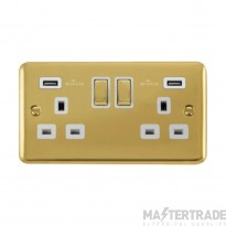 Click Deco Plus DPBR580WH 13A 2 Gang Switched Socket Outlet With Twin USB (Total 4.2A) Outlets Polished Brass