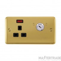 Click Deco Plus DPBR655BK 13A 1 Gang DP Key Lockable Switched Socket With Neon (Double Plate) Polished Brass