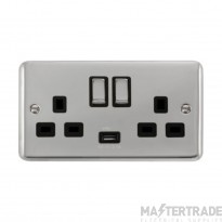 Click Deco Plus DPCH570BK 13A 2 Gang Switched Socket Outlet With Single 2.1A USB Outlet Chrome
