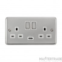 Click Deco Plus DPCH570WH 13A 2 Gang Switched Socket Outlet With Single 2.1A USB Outlet Chrome