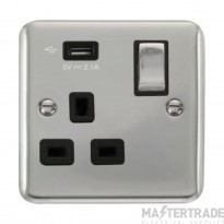 Click Deco Plus DPCH571UBK 13A 1 Gang Switched Socket Outlet With Single 2.1A USB Outlet Chrome