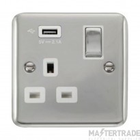Click Deco Plus DPCH571UWH 13A 1 Gang Switched Socket Outlet With Single 2.1A USB Outlet Chrome