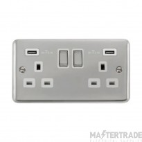 Click Deco Plus DPCH580WH 13A 2 Gang Switched Socket Outlet With Twin USB (Total 4.2A) Outlets Chrome