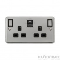 Click Deco Plus DPCH586BK 13A 2 Gang Switched Socket Outlet With Type A & C USB (4.2A) Outlets Chrome