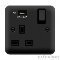 Click Deco Plus DPMB571UBK 13A 1 Gang Switched Socket Outlet With Single 2.1A USB Outlet Matt Black
