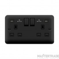Click Deco Plus DPMB580BK 13A 2 Gang Switched Socket Outlet With Twin USB (Total 4.2A) Outlets Matt Black