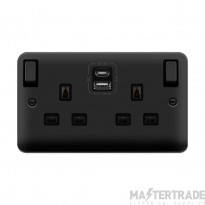 Click Deco Plus DPMB586BK 13A 2 Gang Switched Socket Outlet With Type A & C USB (4.2A) Outlets Matt Black