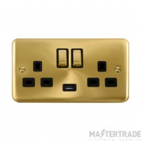 Click Deco Plus DPSB570BK 13A 2 Gang Switched Socket Outlet With Single 2.1A USB Outlet Satin Brass