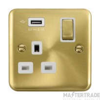 Click Deco Plus DPSB571UWH 13A 1 Gang Switched Socket Outlet With Single 2.1A USB Outlet Satin Brass