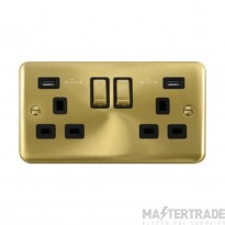 Click Deco Plus DPSB580BK 13A 2 Gang Switched Socket Outlet With Twin USB (Total 4.2A) Outlets Satin Brass