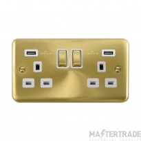 Click Deco Plus DPSB580WH 13A 2 Gang Switched Socket Outlet With Twin USB (Total 4.2A) Outlets Satin Brass