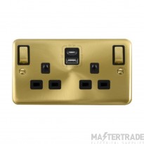 Click Deco Plus DPSB586BK 13A 2 Gang Switched Socket Outlet With Type A & C USB (4.2A) Outlets Satin Brass