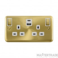 Click Deco Plus DPSB586WH 13A 2 Gang Switched Socket Outlet With Type A & C USB (4.2A) Outlets Satin Brass