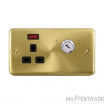 Click Deco Plus DPSB655BK 13A 1 Gang DP Key Lockable Switched Socket With Neon (Double Plate) Satin Brass