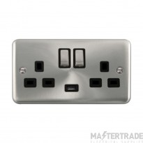 Click Deco Plus DPSC570BK 13A 2 Gang Switched Socket Outlet With Single 2.1A USB Outlet Satin Chrome