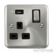 Click Deco Plus DPSC571UBK 13A 1 Gang Switched Socket Outlet With Single 2.1A USB Outlet Satin Chrome