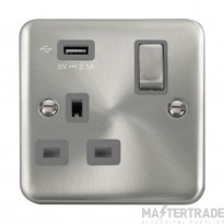 Click Deco Plus DPSC571UGY 13A 1 Gang Switched Socket Outlet With Single 2.1A USB Outlet Satin Chrome