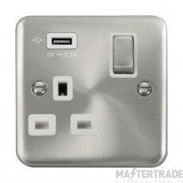Click Deco Plus DPSC571UWH 13A 1 Gang Switched Socket Outlet With Single 2.1A USB Outlet Satin Chrome