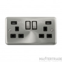 Click Deco Plus DPSC580BK 13A 2 Gang Switched Socket Outlet With Twin USB (Total 4.2A) Outlets Satin Chrome