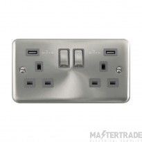 Click Deco Plus DPSC580GY 13A 2 Gang Switched Socket Outlet With Twin USB (Total 4.2A) Outlets Satin Chrome