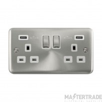 Click Deco Plus DPSC580WH 13A 2 Gang Switched Socket Outlet With Twin USB (Total 4.2A) Outlets Satin Chrome