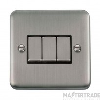 Click Deco Plus DPSS413BK 10AX 3 Gang 2 Way Plate Switch Stainless Steel