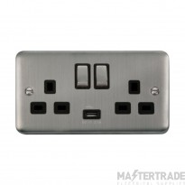 Click Deco Plus DPSS570BK 13A 2 Gang Switched Socket Outlet With Single 2.1A USB Outlet Stainless Steel