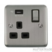 Click Deco Plus DPSS571UBK 13A 1 Gang Switched Socket Outlet With Single 2.1A USB Outlet Stainless Steel