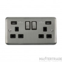 Click Deco Plus DPSS580BK 13A 2 Gang Switched Socket Outlet With Twin USB (Total 4.2A) Outlets Stainless Steel
