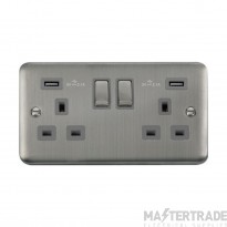 Click Deco Plus DPSS580GY 13A 2 Gang Switched Socket Outlet With Twin USB (Total 4.2A) Outlets Stainless Steel