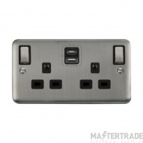 Click Deco Plus DPSS586BK 13A 2 Gang Switched Socket Outlet With Type A & C USB (4.2A) Outlets Stainless Steel