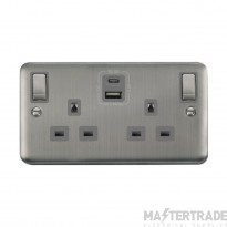 Click Deco Plus DPSS586GY 13A 2 Gang Switched Socket Outlet With Type A & C USB (4.2A) Outlets Stainless Steel