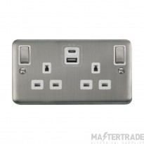 Click Deco Plus DPSS586WH 13A 2 Gang Switched Socket Outlet With Type A & C USB (4.2A) Outlets Stainless Steel