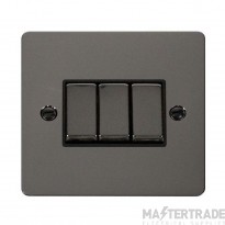 Click Define Plate Switch 3 Gang 2 Way Black Insert 10A Nickel