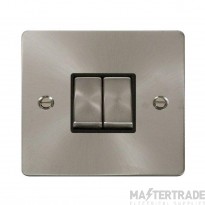 Click Define FPBS412BK 10AX 2 Gang 2 Way Plate Switch Brushed Stainless