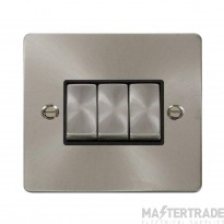 Click Define FPBS413BK 10AX 3 Gang 2 Way Plate Switch Brushed Stainless
