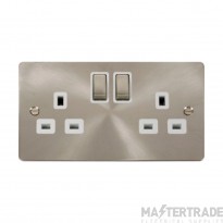 Click Define FPBS536WH 13A 2 Gang DP Switched Socket Outlet Brushed Stainless