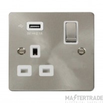 Click Define FPBS571UWH 13A 1 Gang Switched Socket Outlet With Single 2.1A USB Outlet Brushed Stainless