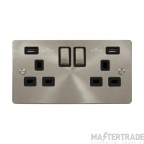 Click Define FPBS580BK 13A 2 Gang Switched Socket Outlet With Twin USB (Total 4.2A) Outlets Brushed Stainless