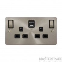 Click Define FPBS586BK 13A 2 Gang Switched Socket Outlet With Type A & C USB (4.2A) Outlets Brushed Stainless