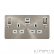 Click Define FPBS586WH 13A 2 Gang Switched Socket Outlet With Type A & C USB (4.2A) Outlets Brushed Stainless