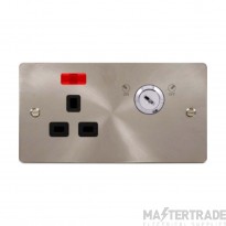 Click Define FPBS655BK 13A 1 Gang DP Key Lockable Switched Socket With Neon (Double Plate) Brushed Stainless