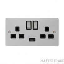 Click Define FPCH570BK 13A 2 Gang Switched Socket Outlet With Single 2.1A USB Outlet Chrome