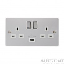 Click Define FPCH570WH 13A 2 Gang Switched Socket Outlet With Single 2.1A USB Outlet Chrome
