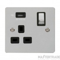 Click Define FPCH571UBK 13A 1 Gang Switched Socket Outlet With Single 2.1A USB Outlet Chrome