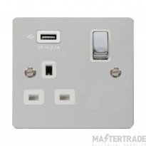 Click Define FPCH571UWH 13A 1 Gang Switched Socket Outlet With Single 2.1A USB Outlet Chrome