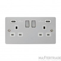 Click Define FPCH580WH 13A 2 Gang Switched Socket Outlet With Twin USB (Total 4.2A) Outlets Chrome